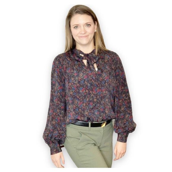 Polo Ralph Lauren Multicolor Fall Floral Print Tie Neck Shirt Blouse Size Small - Picture 2 of 15